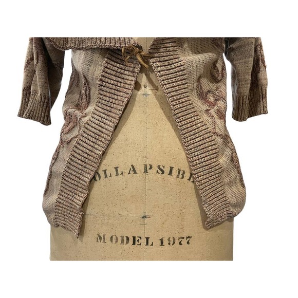 Coldwater Creek Womens Cardigan Sweater Brown Tan Floral Knit XS - Picture 3 of 8